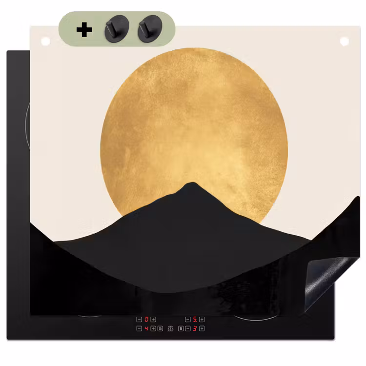 Bergsilhouetten - Gouden cirkel - Beige Inductie beschemer met haakjes middel -3d
