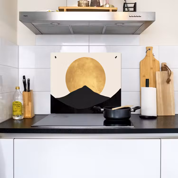 Bergsilhouetten - Gouden cirkel - Beige Inductie beschemer met haakjes middel -sfeer2