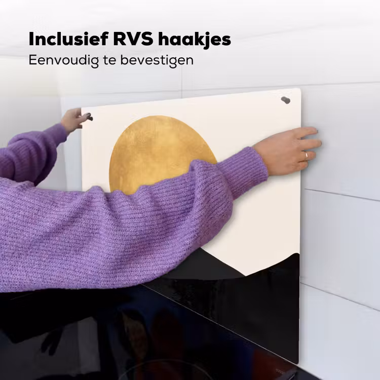Bergsilhouetten - Gouden cirkel - Beige Inductie beschemer met haakjes middel -ky-ophangen-nl
