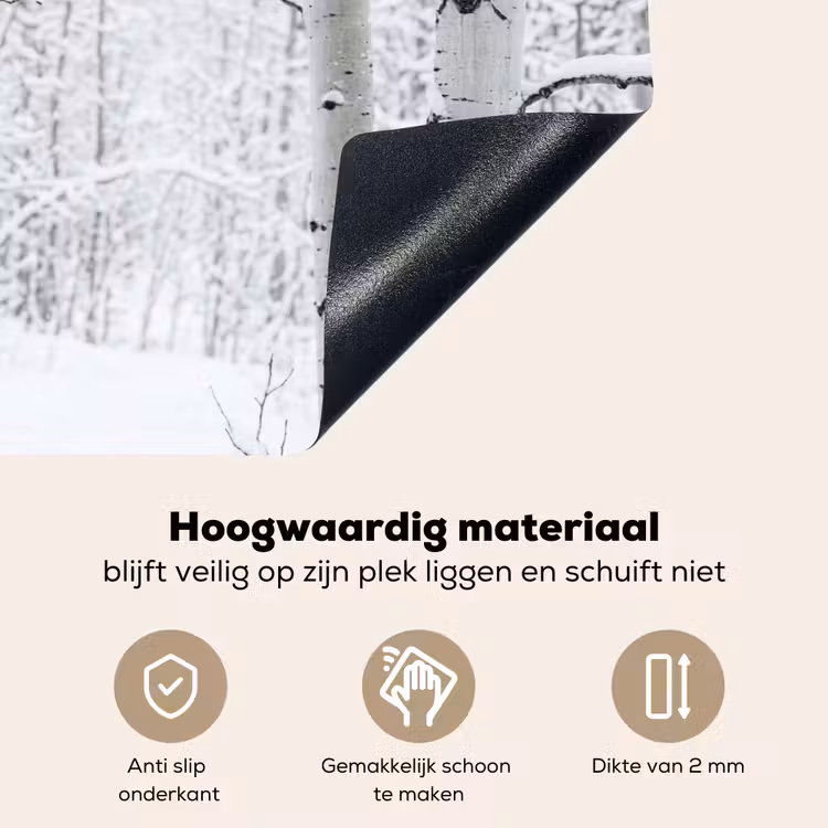 Berkenbomen - Sneeuw - Winter - Bos - Wit Inductie beschemer met haakjes klein -ky-onderkant-nl