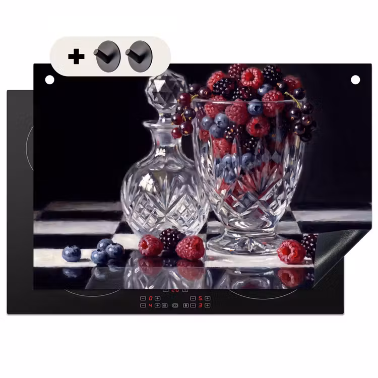 Inductiebeschermer & spatscherm (2in1) - Bessen - Kristal - Stilleven - Bessen - Kristal - Stilleven Inductie beschemer met haakjes klein