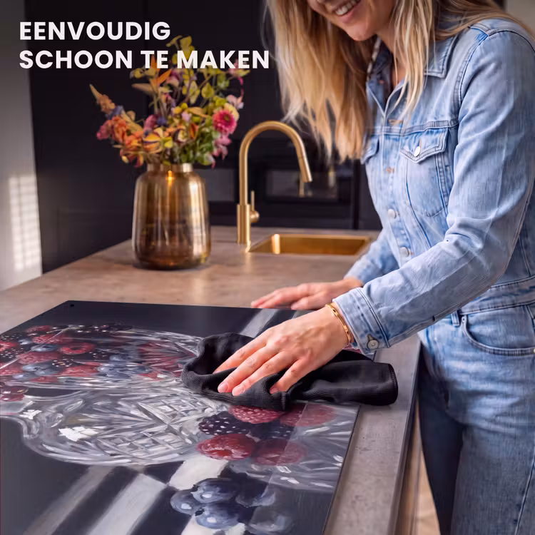 Inductiebeschermer & spatscherm (2in1) - Bessen - Kristal - Stilleven - Bessen - Kristal - Stilleven Inductie beschemer met haakjes klein