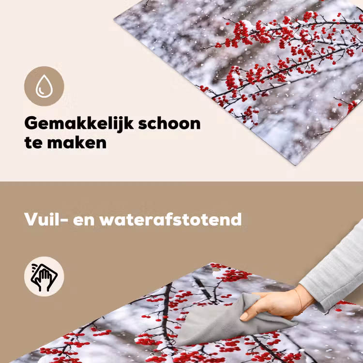Bessen - Takken - Sneeuw - Winter - Kleurrijk Inductie beschemer met haakjes klein -ky-schoon-nl