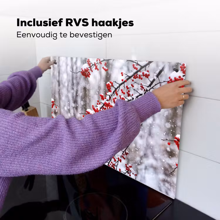 Bessen - Takken - Sneeuw - Winter - Kleurrijk Inductie beschemer met haakjes klein -ky-ophangen-nl