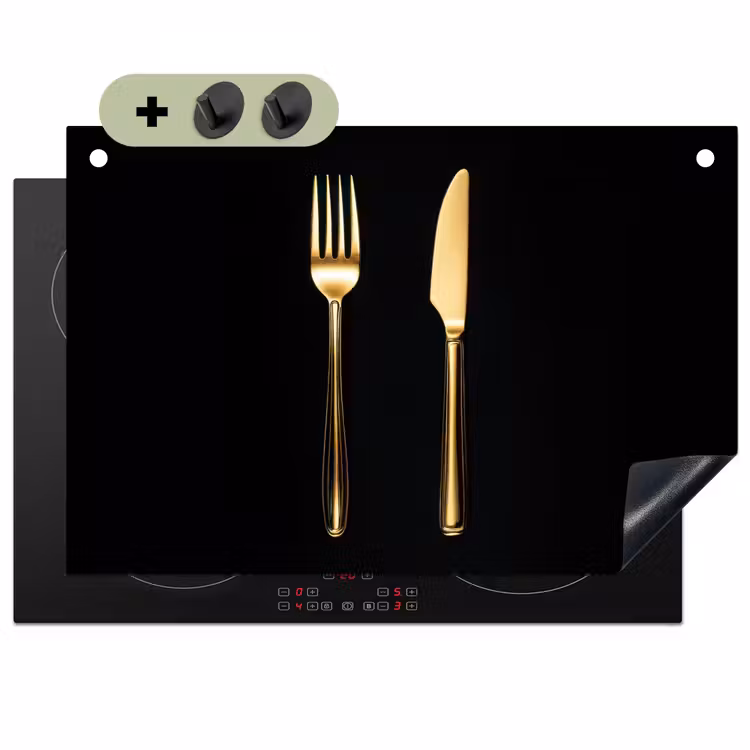 Bestek - Goud - Mes - Vork Inductie beschemer met haakjes klein -3d