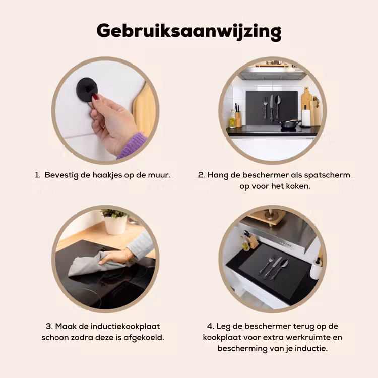 Bestek - Zwart Inductie beschemer met haakjes klein -ky-gebruik-nl