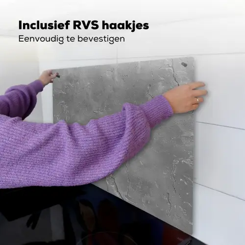 Beton - Grijs - Abstract - Betonlook Inductie beschemer met haakjes middel -ky-ophangen-nl