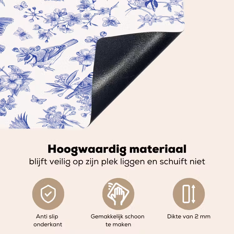 Birds - Flowers - Blue Inductie beschemer met haakjes klein 777 -ky-onderkant-nl
