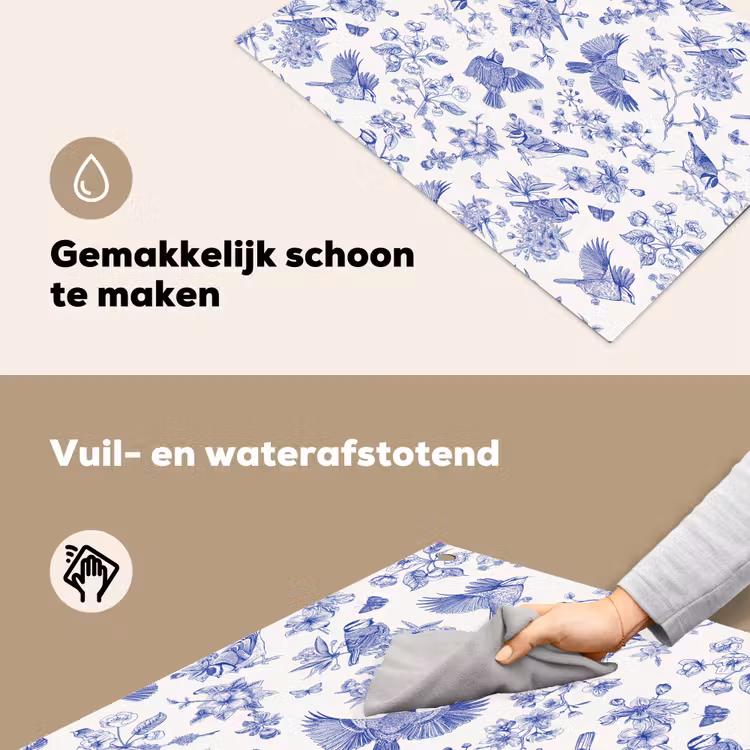 Birds - Flowers - Blue Inductie beschemer met haakjes klein 777 -ky-schoon-nl