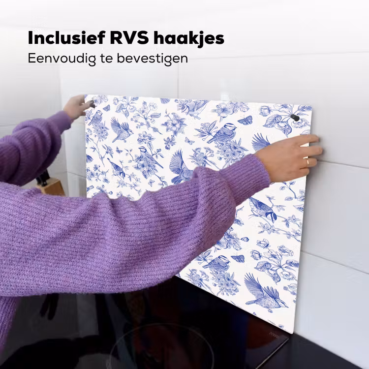 Birds - Flowers - Blue Inductie beschemer met haakjes klein 777 -ky-ophangen-nl