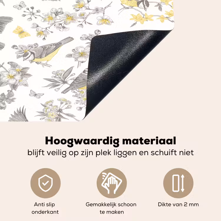 Birds - Flowers - Gray - Yellow Inductie beschemer met haakjes klein 777 -ky-onderkant-nl