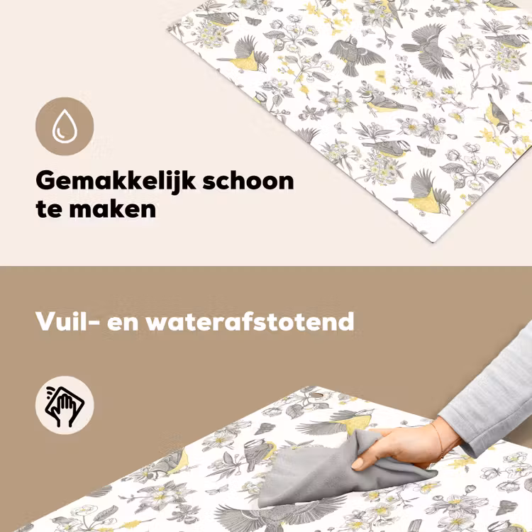 Birds - Flowers - Gray - Yellow Inductie beschemer met haakjes klein 777 -ky-schoon-nl