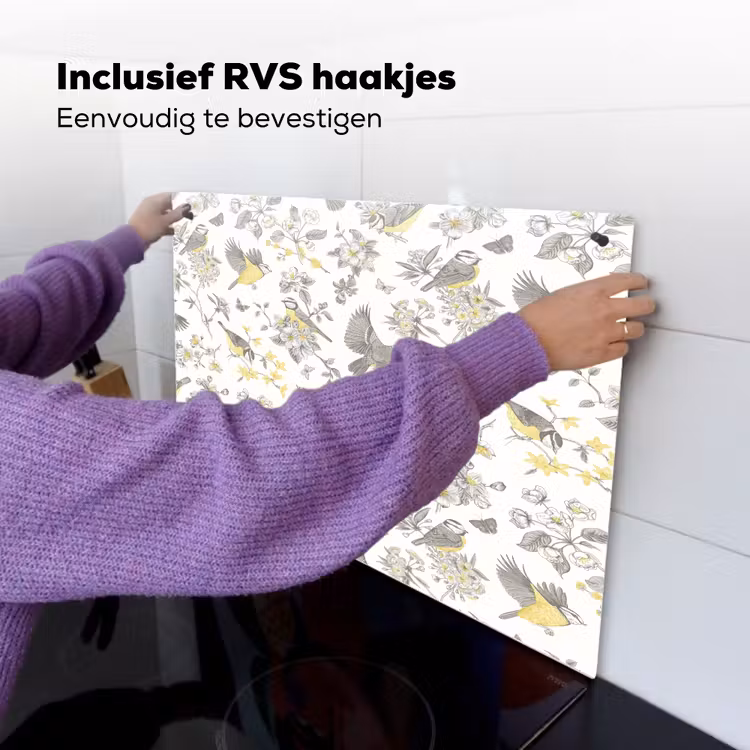 Birds - Flowers - Gray - Yellow Inductie beschemer met haakjes klein 777 -ky-ophangen-nl