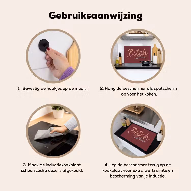 Bitch please - Rood - Blauw Inductie beschemer met haakjes klein -ky-gebruik-nl