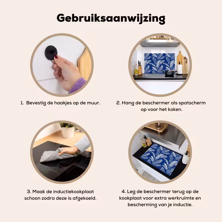Blad - Palm - Blauw Inductie beschemer met haakjes klein 777 -ky-gebruik-nl