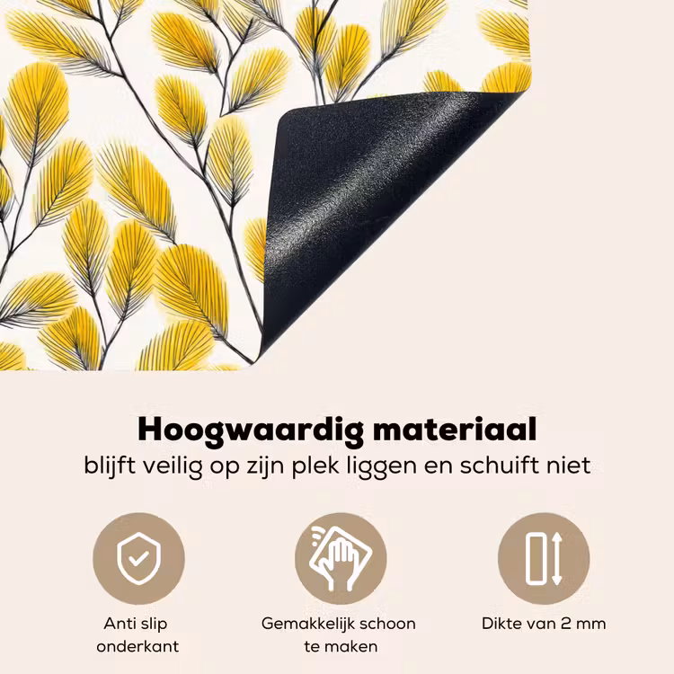 Bladeren - Botanisch - Elegant - Geel - Zwart Inductie beschemer met haakjes klein 777 -ky-onderkant-nl