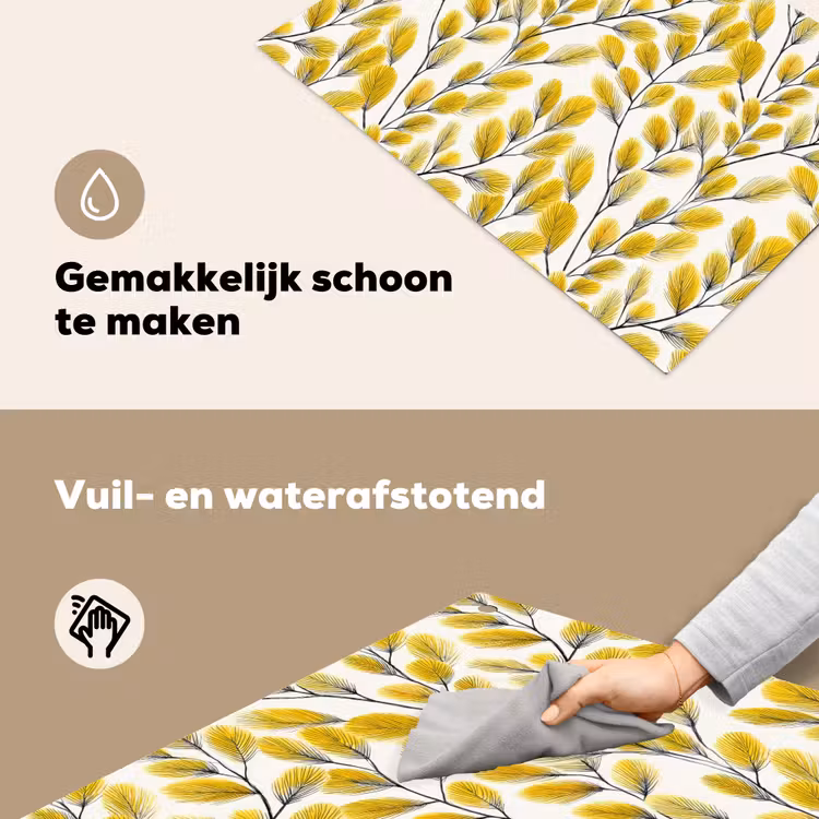 Bladeren - Botanisch - Elegant - Geel - Zwart Inductie beschemer met haakjes klein 777 -ky-schoon-nl