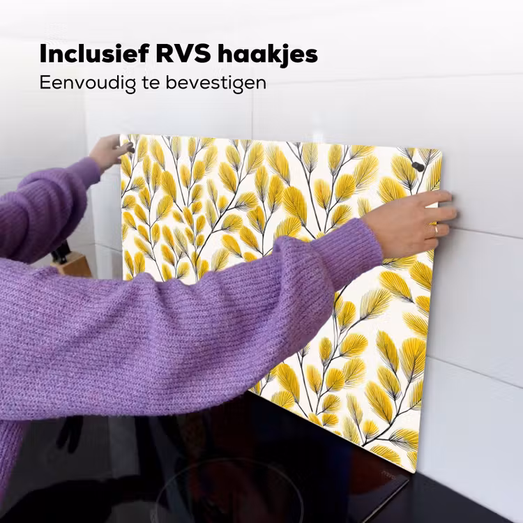 Bladeren - Botanisch - Elegant - Geel - Zwart Inductie beschemer met haakjes klein 777 -ky-ophangen-nl