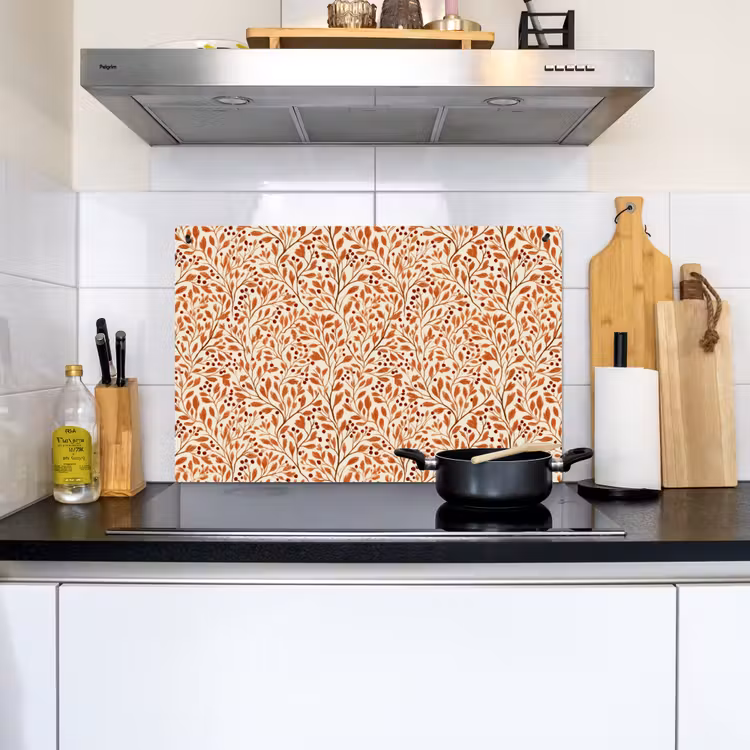 Bladeren - Botanisch - Terracotta Inductie beschemer met haakjes klein 777 -sfeer2
