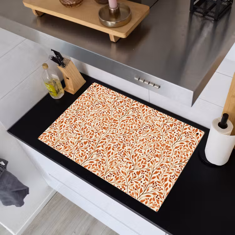 Bladeren - Botanisch - Terracotta Inductie beschemer met haakjes klein 777 -sfeer1