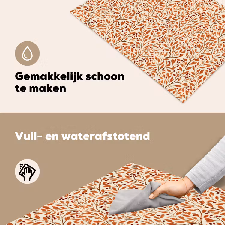 Bladeren - Botanisch - Terracotta Inductie beschemer met haakjes klein 777 -ky-schoon-nl