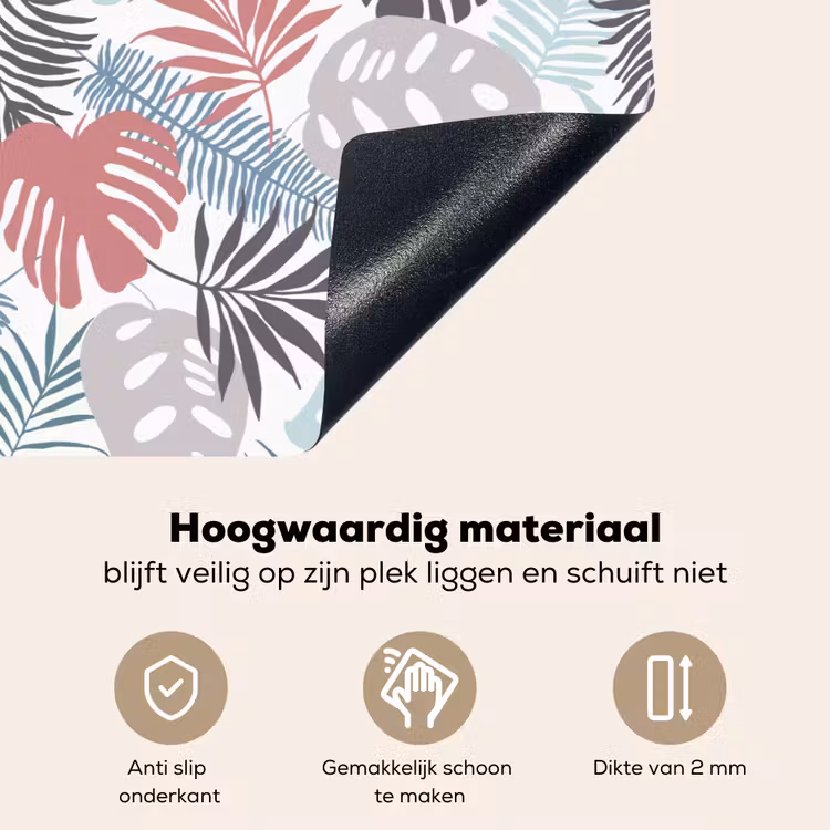Bladeren - Jungle - Pastel - Tropisch Inductie beschemer met haakjes klein -ky-onderkant-nl