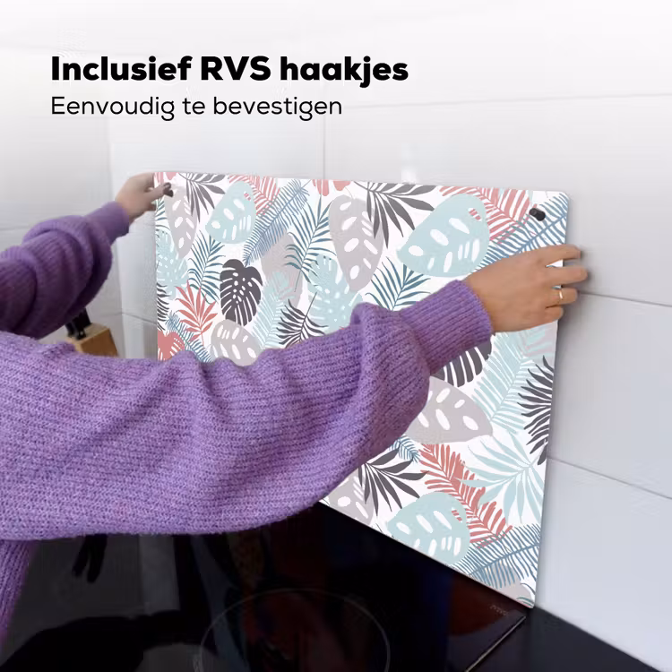 Bladeren - Jungle - Pastel - Tropisch Inductie beschemer met haakjes klein -ky-ophangen-nl