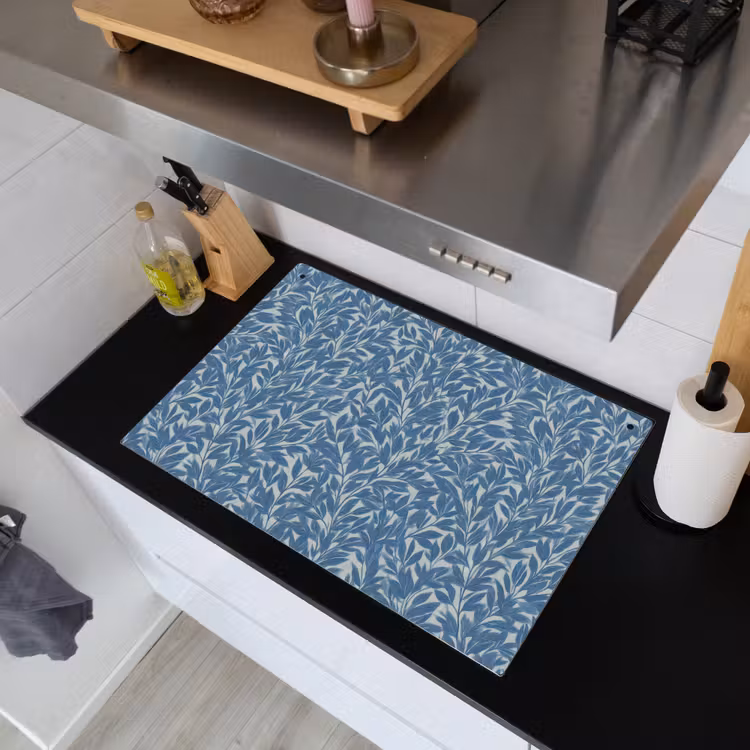 Bladeren - Klassiek - Patroon - Donkerblauw - Vintage Inductie beschemer met haakjes klein 777 -sfeer1