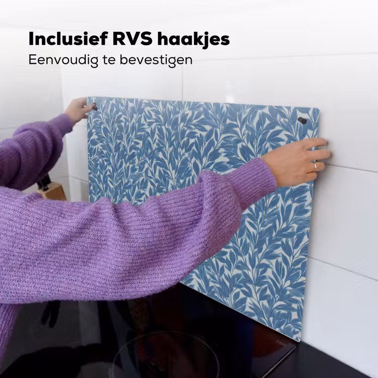Bladeren - Klassiek - Patroon - Donkerblauw - Vintage Inductie beschemer met haakjes klein 777 -ky-ophangen-nl