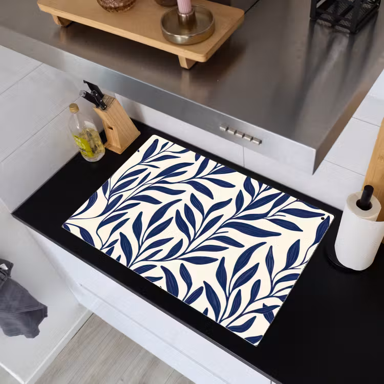 Bladeren - Klimop - Donkerblauw Inductie beschemer met haakjes klein -sfeer1