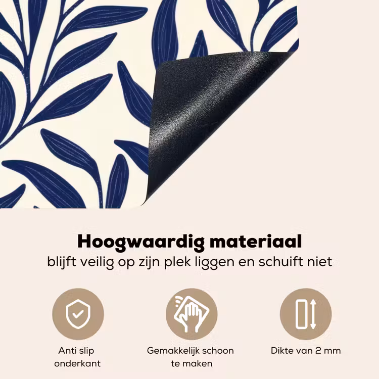 Bladeren - Klimop - Donkerblauw Inductie beschemer met haakjes klein -ky-onderkant-nl