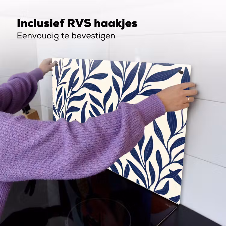 Bladeren - Klimop - Donkerblauw Inductie beschemer met haakjes klein -ky-ophangen-nl