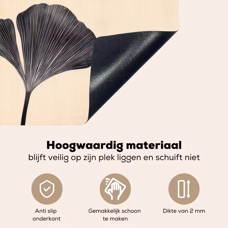 Bladeren - Minimalistisch - Zwart Inductie beschemer met haakjes klein -ky-onderkant-nl