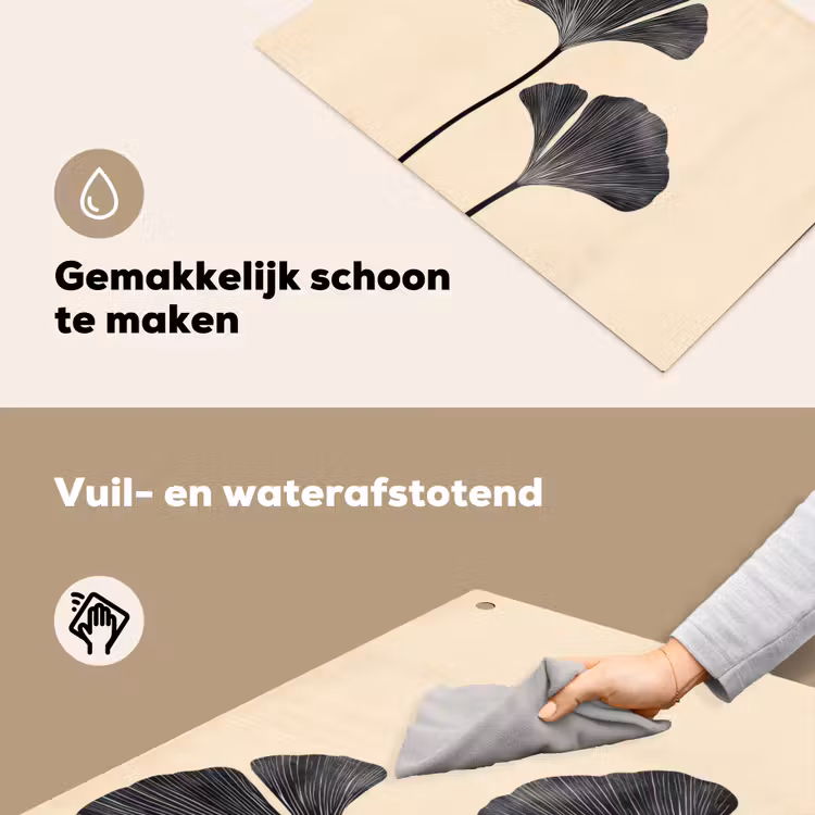 Bladeren - Minimalistisch - Zwart Inductie beschemer met haakjes klein -ky-schoon-nl