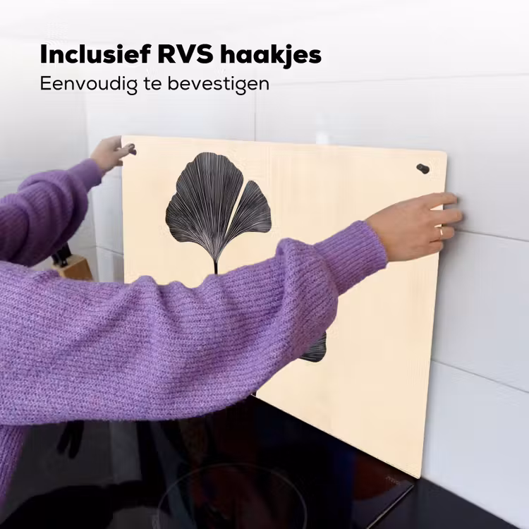 Bladeren - Minimalistisch - Zwart Inductie beschemer met haakjes klein -ky-ophangen-nl