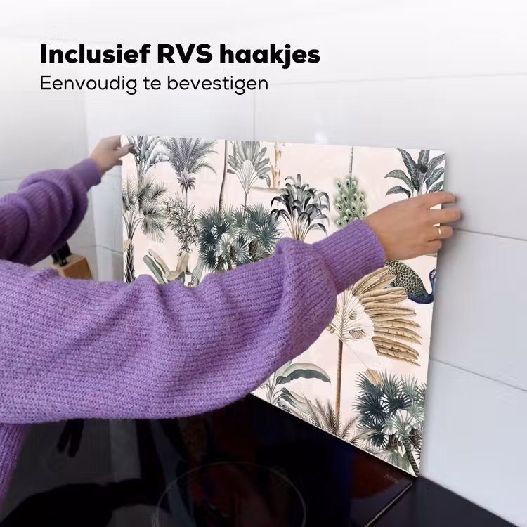Bladeren - Monstera - Jungle - Tropical Inductie beschemer met haakjes klein -ky-ophangen-nl
