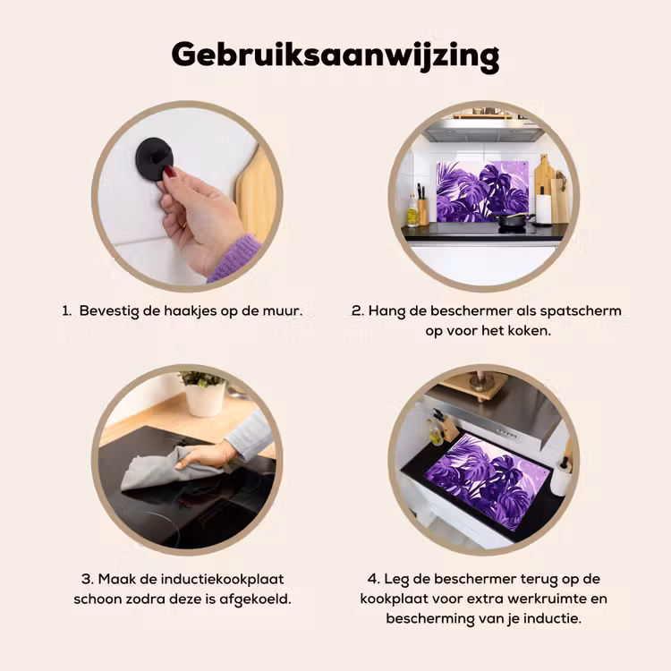 Bladeren - Paars - Tropisch - Abstract Inductie beschemer met haakjes klein -ky-gebruik-nl
