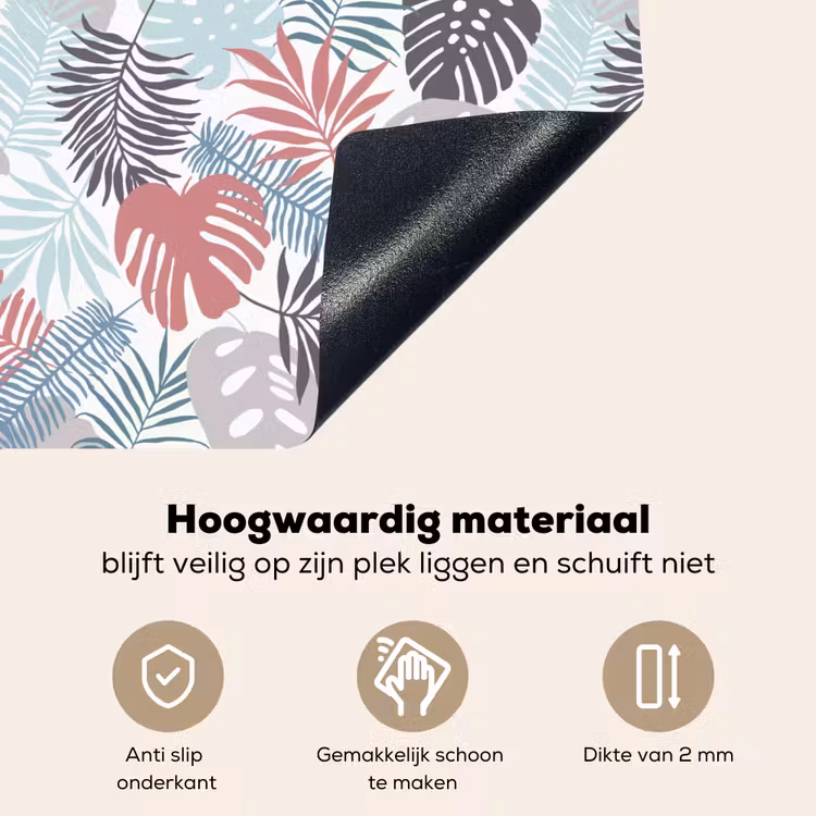 Inductie beschermer - Bladeren - Pastel - Jungle - Afdekplaat voor kookplaat Inductie beschemer met haakjes klein -ky-onderkant-nl