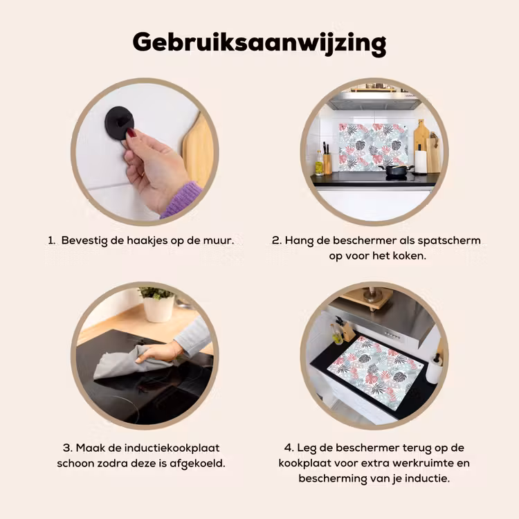 Inductie beschermer - Bladeren - Pastel - Jungle - Afdekplaat voor kookplaat Inductie beschemer met haakjes klein -ky-gebruik-nl