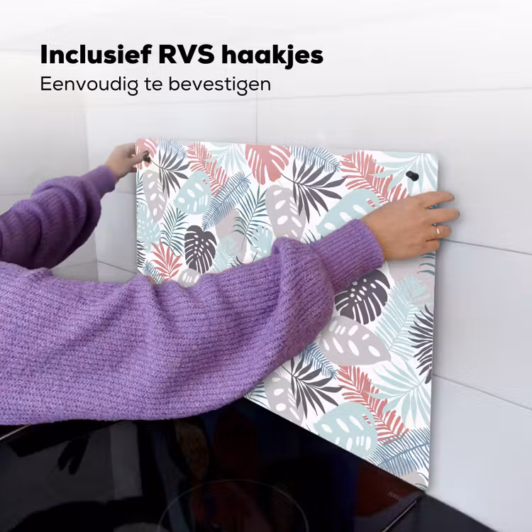 Inductie beschermer - Bladeren - Pastel - Jungle - Afdekplaat voor kookplaat Inductie beschemer met haakjes klein -ky-ophangen-nl