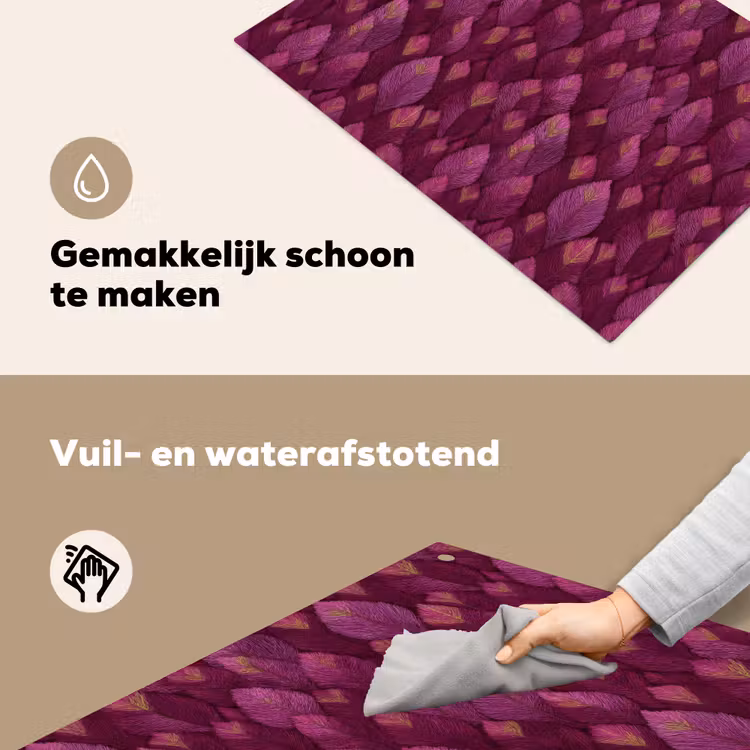 Bladeren - Patroon - Burgundy Inductie beschemer met haakjes klein 777 -ky-schoon-nl