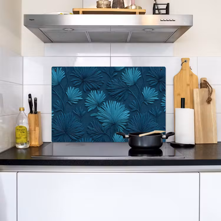 Bladeren - Reliëf - Patroon - Oceaanblauw - Modern Inductie beschemer met haakjes klein 777 -sfeer2
