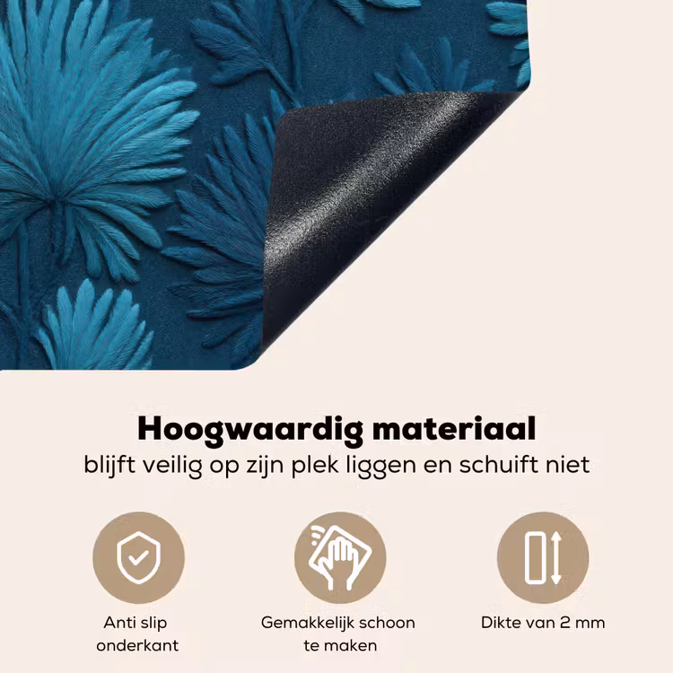 Bladeren - Reliëf - Patroon - Oceaanblauw - Modern Inductie beschemer met haakjes klein 777 -ky-onderkant-nl
