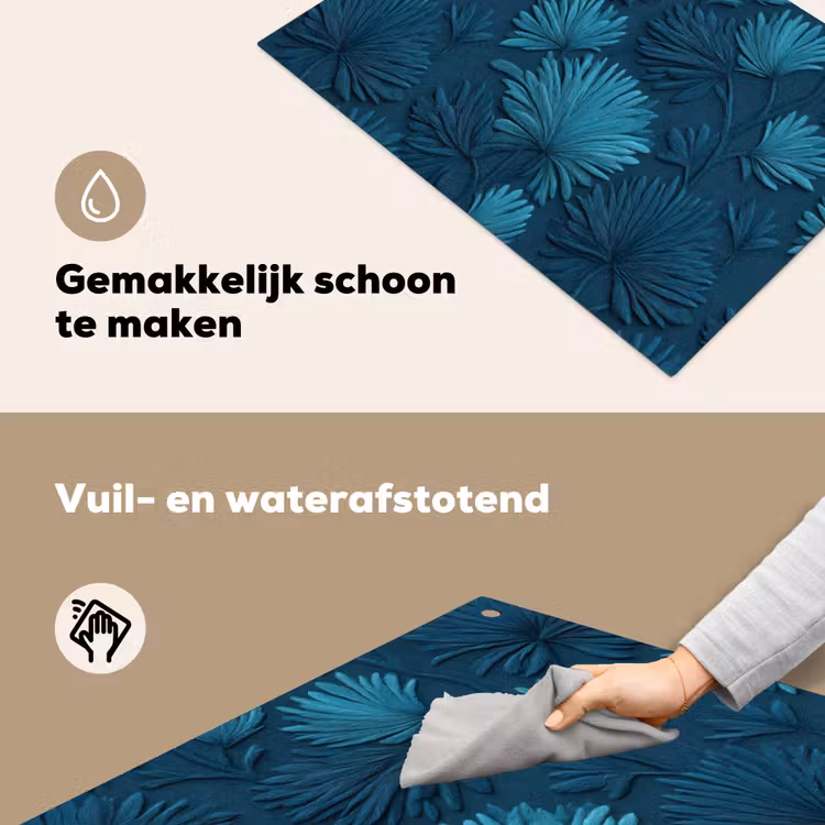 Bladeren - Reliëf - Patroon - Oceaanblauw - Modern Inductie beschemer met haakjes klein 777 -ky-schoon-nl