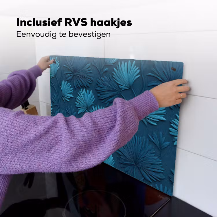 Bladeren - Reliëf - Patroon - Oceaanblauw - Modern Inductie beschemer met haakjes klein 777 -ky-ophangen-nl