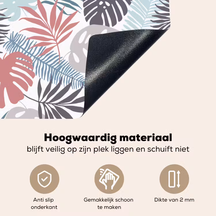 Bladeren - Tropical - Pastel - Jungle Inductie beschemer met haakjes klein -ky-onderkant-nl