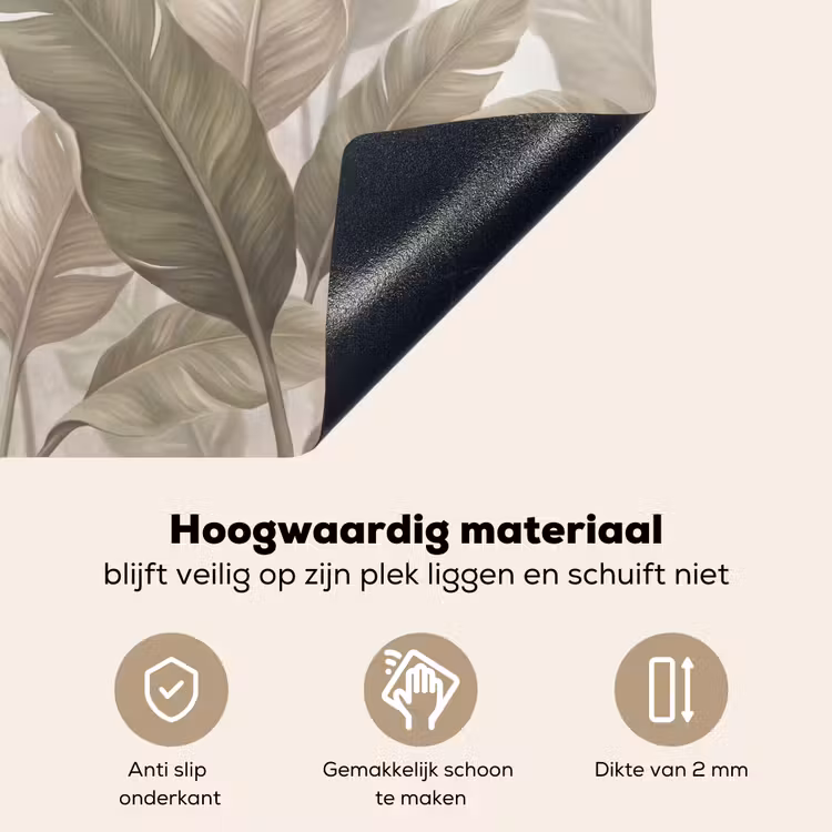 Bladeren - Tropisch - Natuur - Abstract - Beige Inductie beschemer met haakjes klein -ky-onderkant-nl