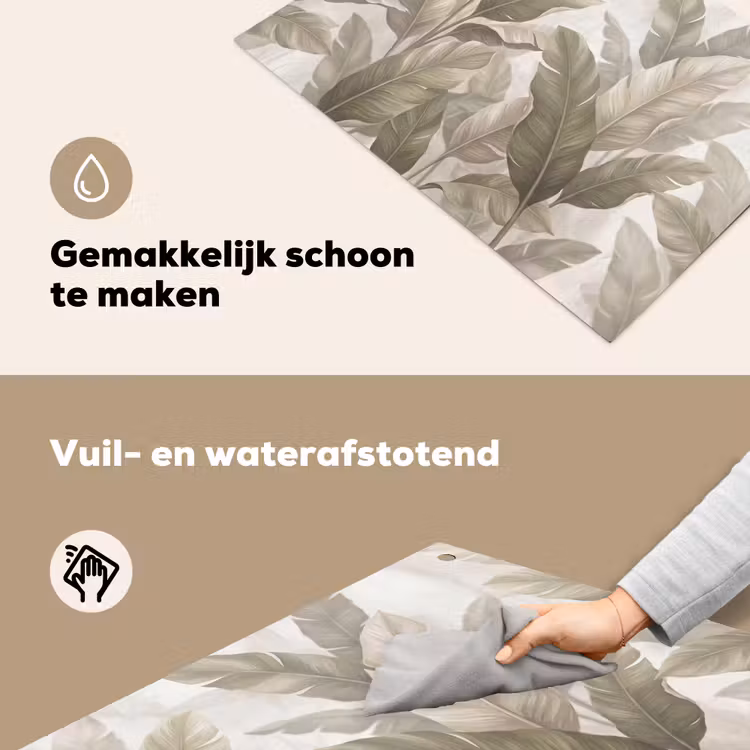 Bladeren - Tropisch - Natuur - Abstract - Beige Inductie beschemer met haakjes klein -ky-schoon-nl