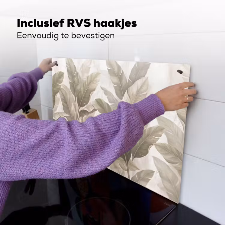 Bladeren - Tropisch - Natuur - Abstract - Beige Inductie beschemer met haakjes klein -ky-ophangen-nl