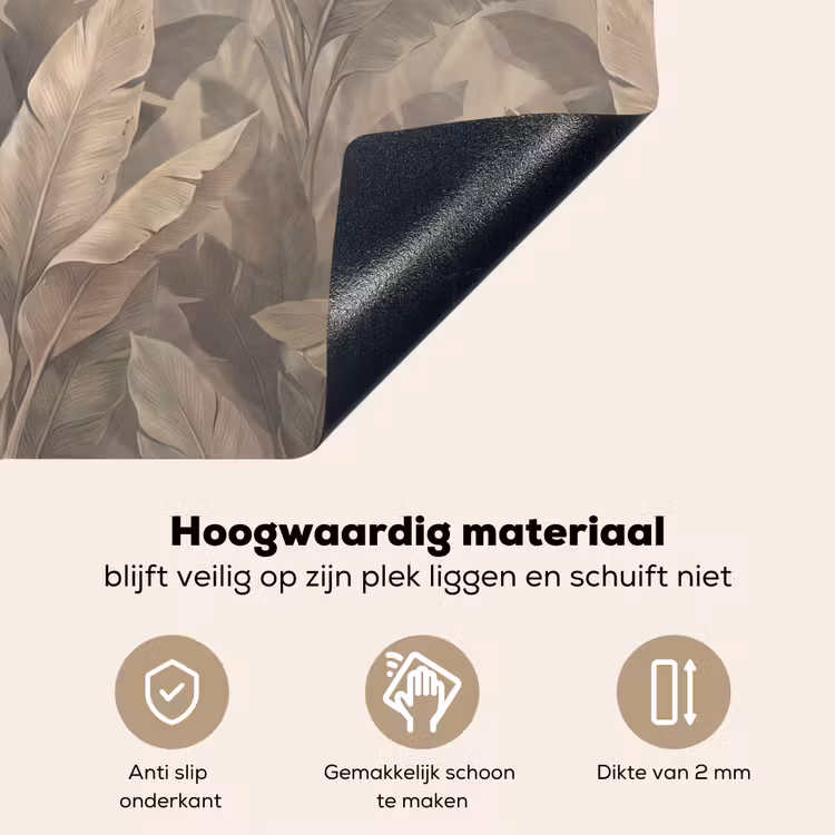 Bladeren - Tropisch - Natuur - Modern - Beige Inductie beschemer met haakjes klein -ky-onderkant-nl